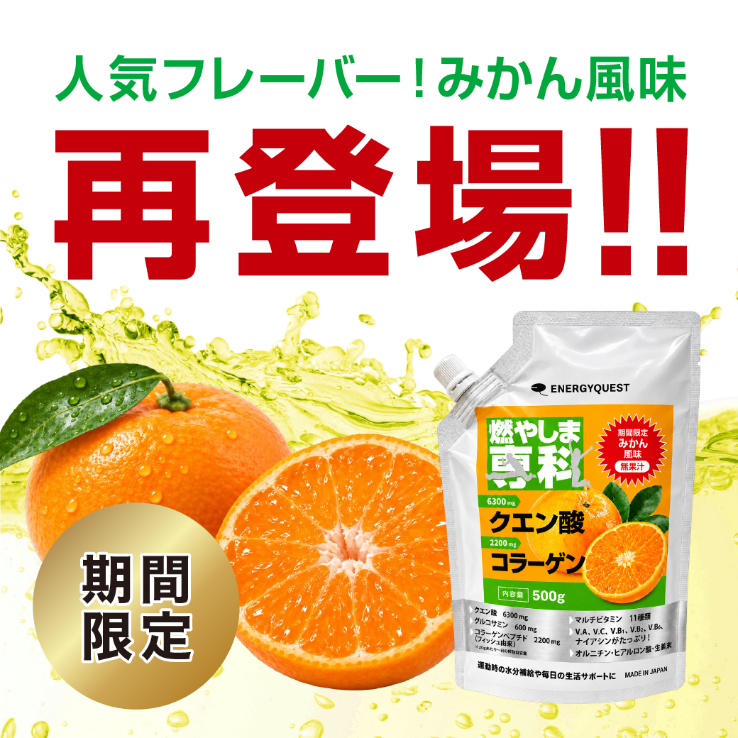 人気フレーバー！みかん風味 再登場!! 期間限定 燃やしま専科 みかん風味 500g